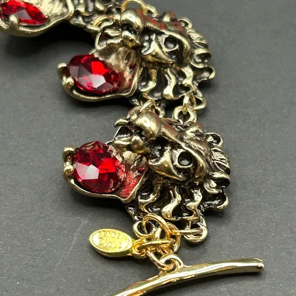 Kenneth Jay Lane Runway Red and Gold Lion Bracelet - Picture 4 of 15